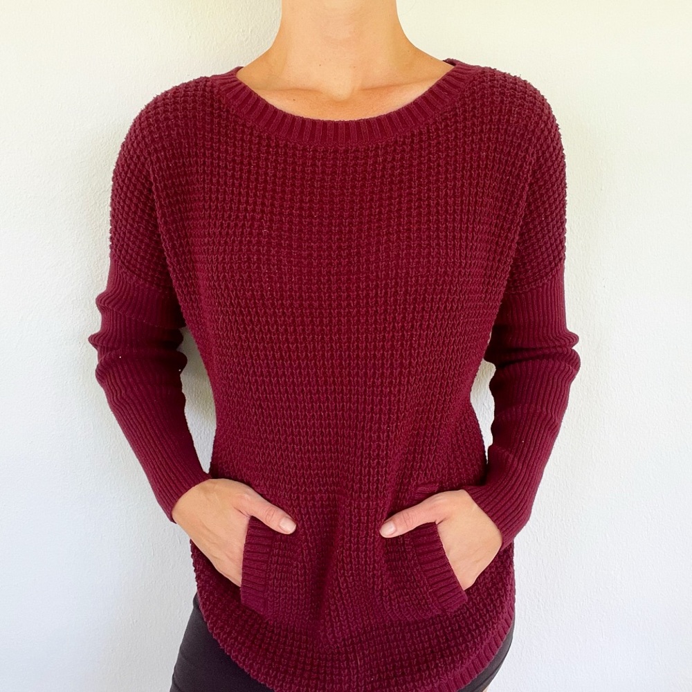 Vince Camuto plum purple oversized knit crewneck pocket sweater size small